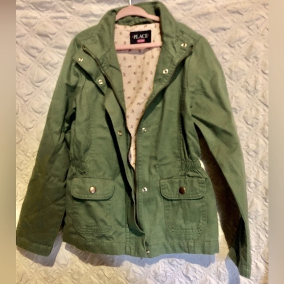 Children's Place Green Twill Jacket size 7/8 - Picture 1 of 6